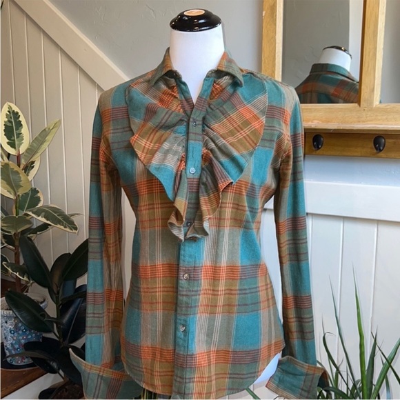 Ralph Lauren Gordon Plaid Ruffle Front Blouse - Picture 3 of 16